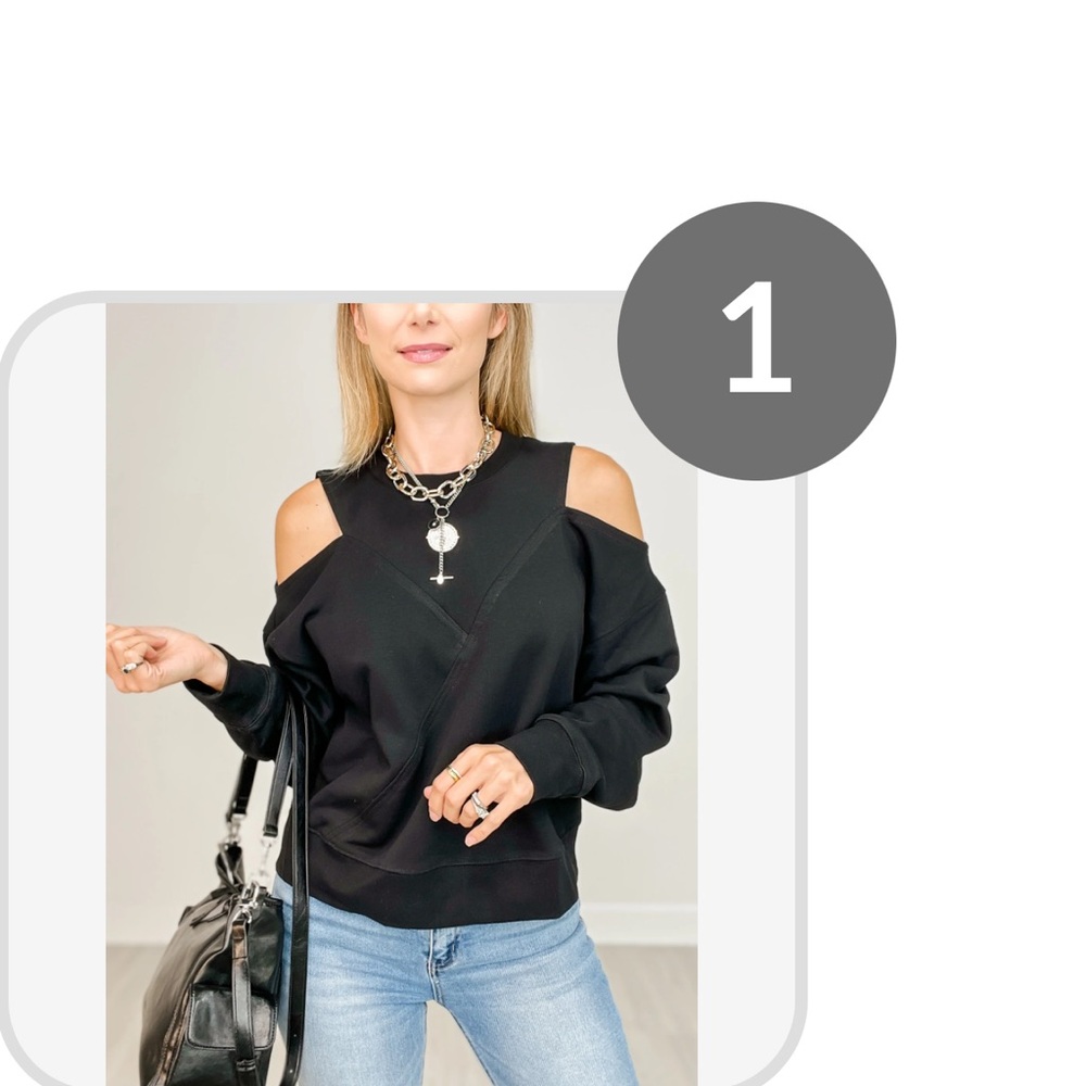 White Birch Black Long knit top with shoulder cut outs, New